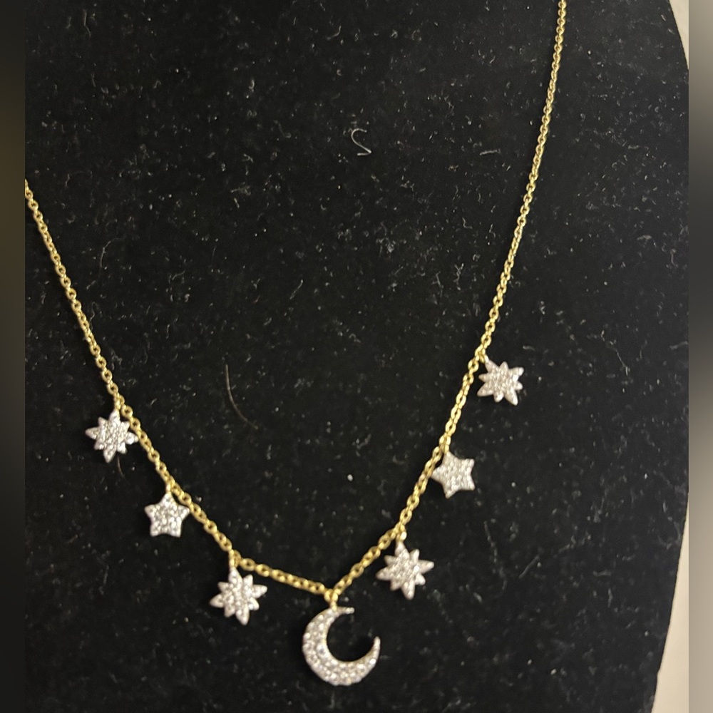 Cote D'argent Crystal Cubic Zirconia Celestial Moon Star Gold plated necklace